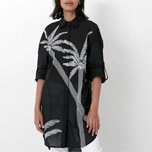 Badgley Mischka NWTs Black Embroidered Palm Tree Swim Coverup size XS